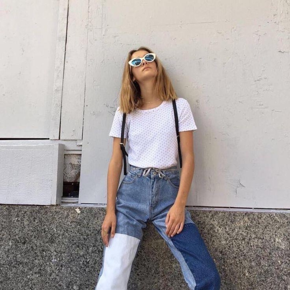Brandy Melville High Rise patchwork jeans